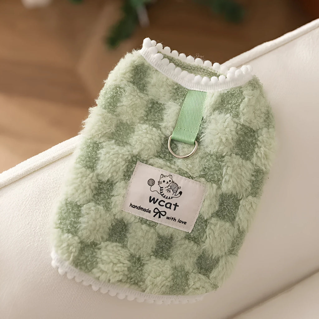 Autumn winter Korean dog hoodie in green with cute cartoon bear print for small medium pets