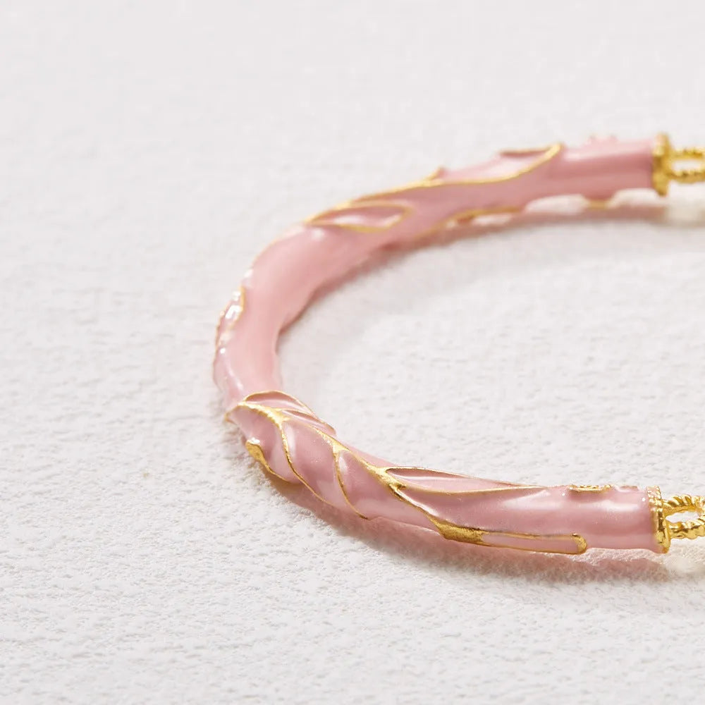 Chinese style handmade jade bracelet with sunstone Lily design in half-life liangyuan colour