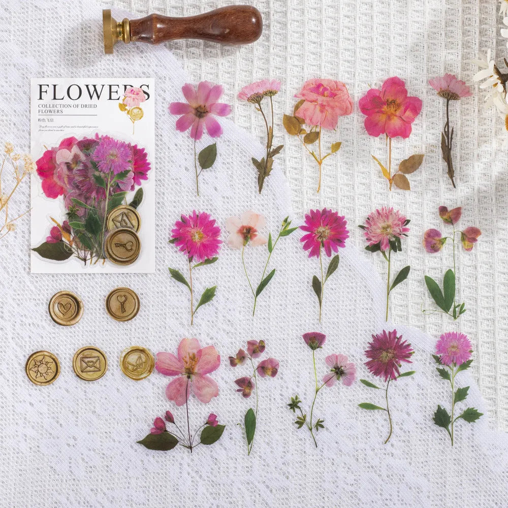 Dried flowers journal decoration sticker package with eight artistic themes on 70mm PET sheets