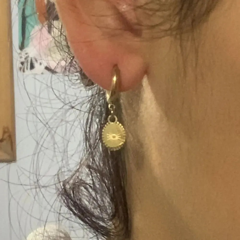 A pair of stainless steel geometric ellipse earrings in colour XY-EH005 on a white background.