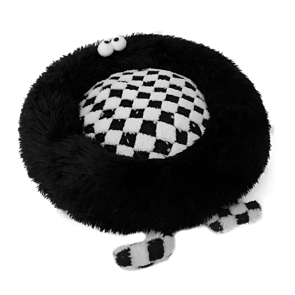 Plush round pet nest bed for small dogs in black, pink, or yellow colours
