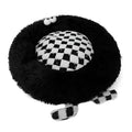 Plush round pet nest bed for small dogs in black, pink, or yellow colours