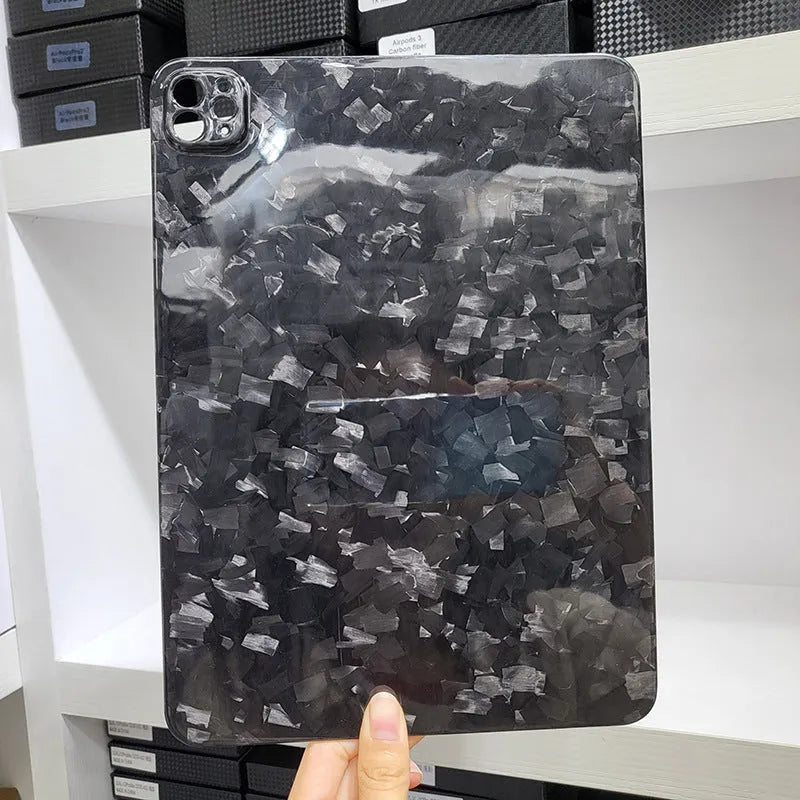 Real carbon fibre hard protective case for Apple iPad Pro 11 inch with embossed plaid design.