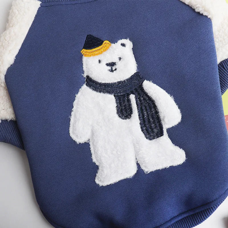 Dark blue fleece-lined cotton winter jacket for large dogs on a white background