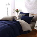 Modern simple style 4-piece bedding set for a 2m bed in twill weave fabric, shown in one of seven colour options.