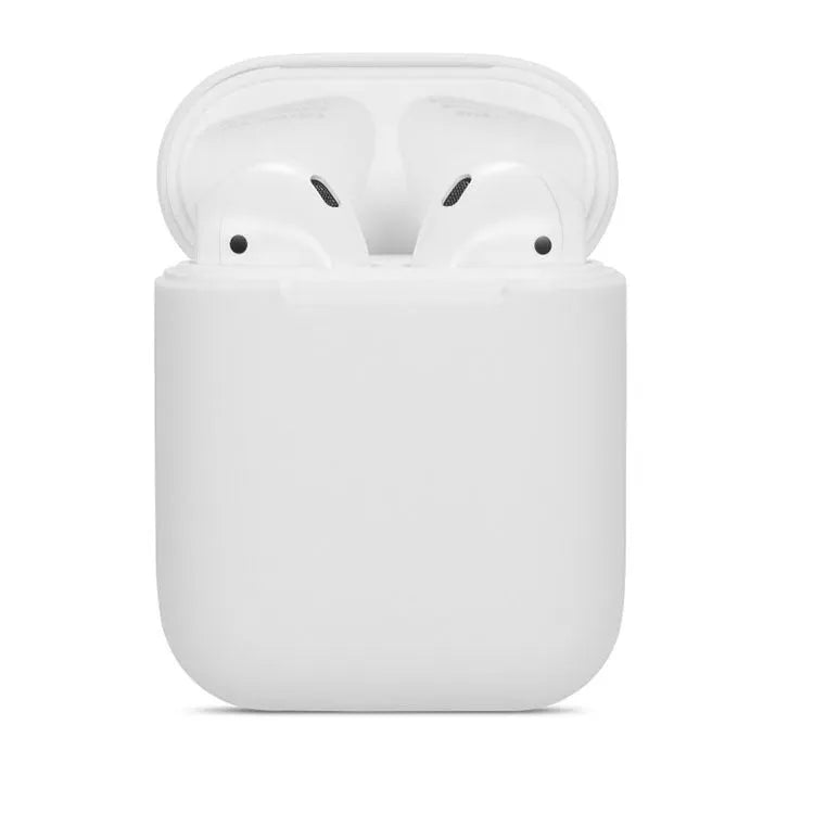 Soft silicone protective case for Apple AirPods charging case in multiple colours including black, grey, pink, and blue.