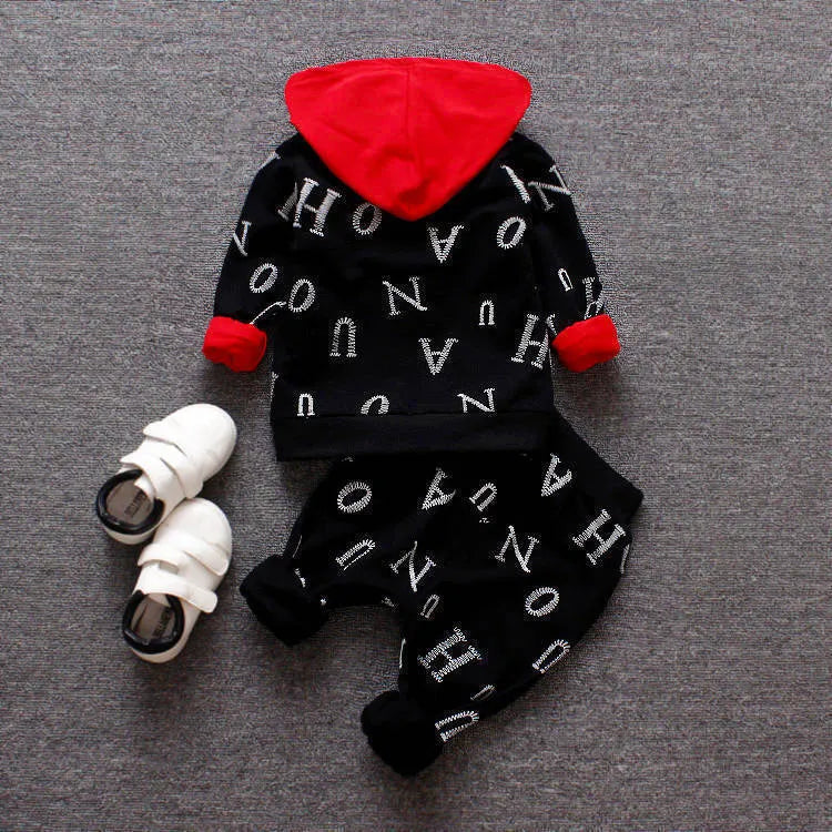 Children's red and white polyester-vinylon clothes set with long sleeves in four size options