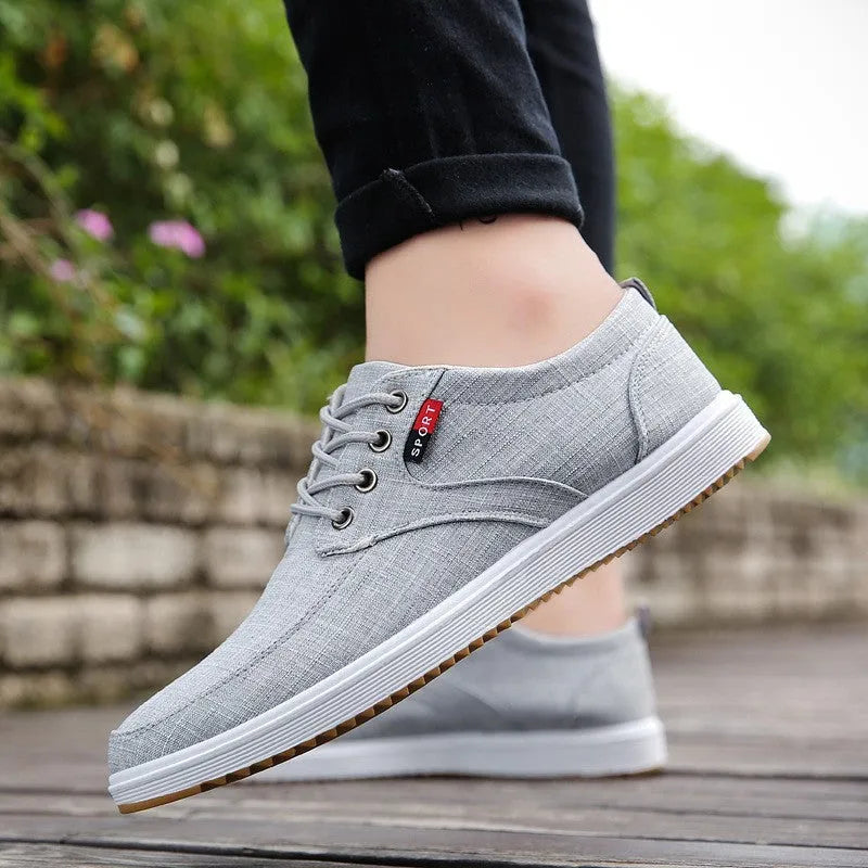 Men's lace-up canvas shoes casual walking flats flat heel black blue grey sizes 39-44