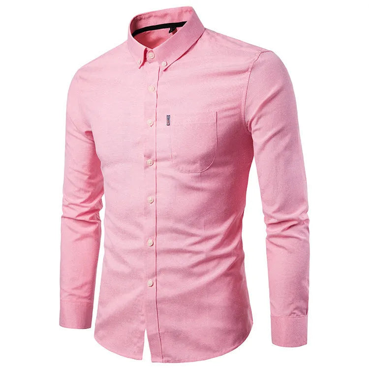 Men's slim fit long sleeve plain dress shirt in white, made from lightweight vinylon fabric