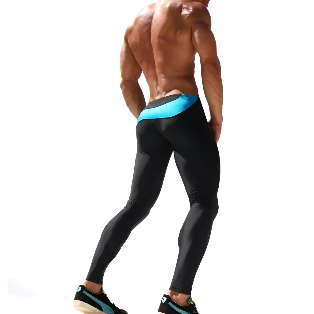 Men's skinny joggers 90% polyester 10% spandex training pants in green and blue