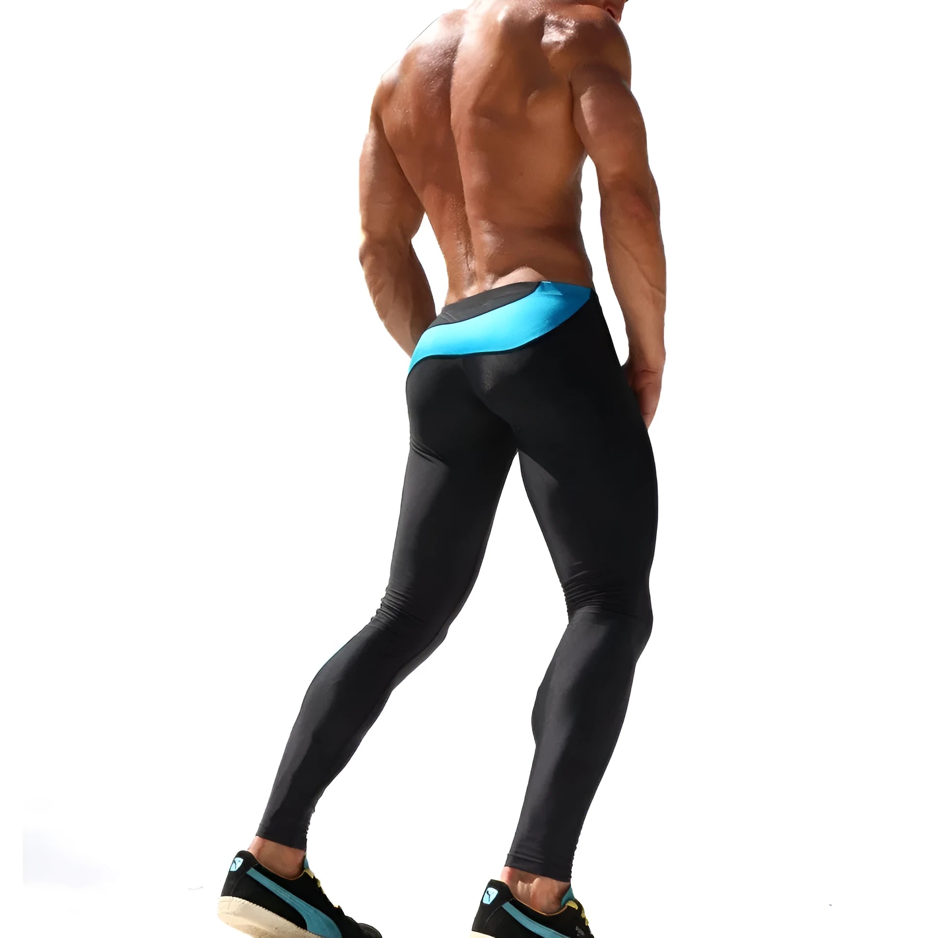 Men's skinny joggers 90% polyester 10% spandex training pants in green and blue