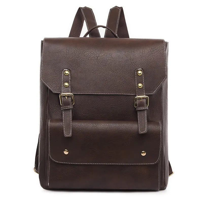 Korean style retro simple backpack in soft PU material with ventilation features