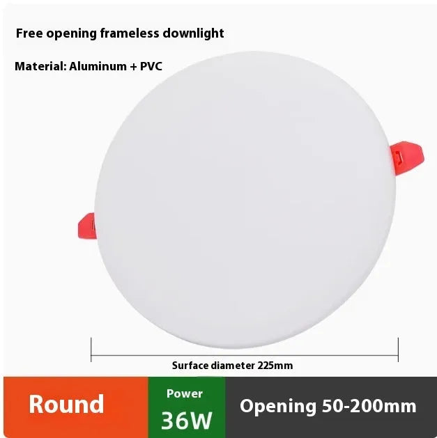 Ultra-thin square and circle aluminium LED panel lights with adjustable mounting holes.