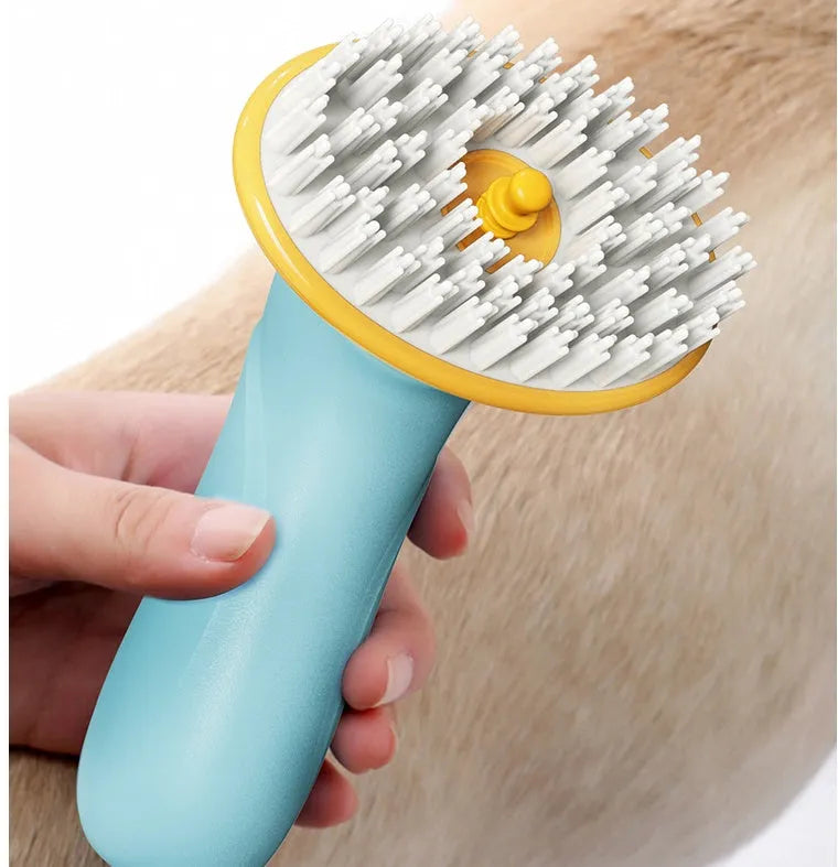 Blue hand-held pet bath brush for dogs and cats, 62mm x 90mm x 160mm, ABS PP TPR