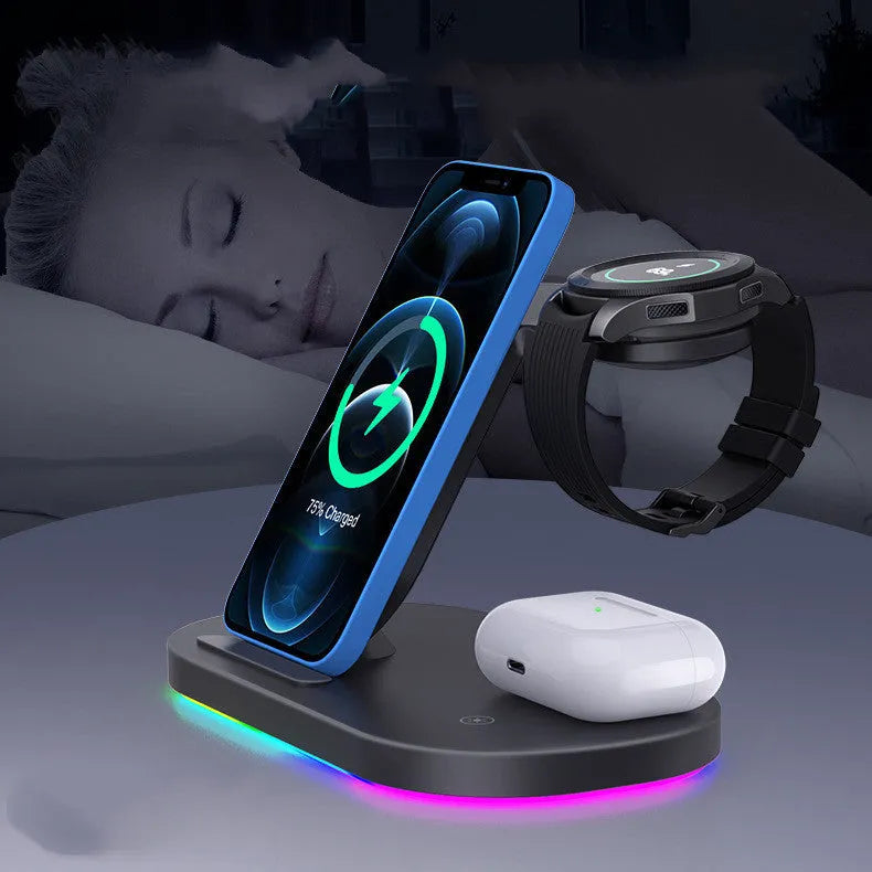 15W three-in-one wireless charger for mobile phones and watches in black and white options