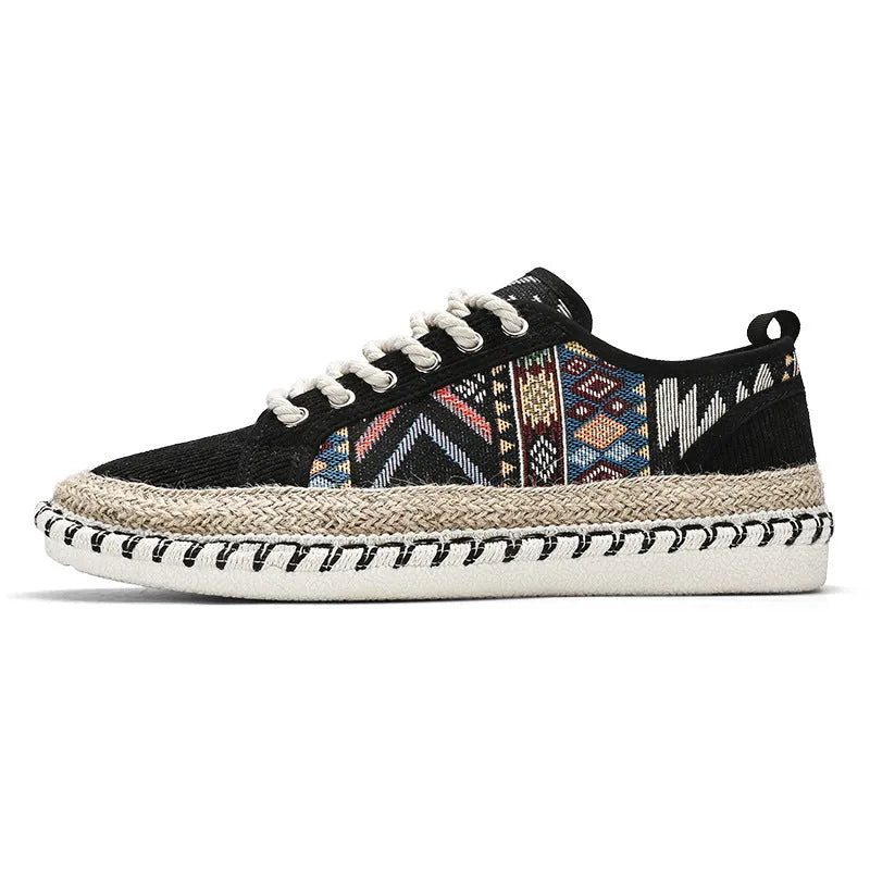Men's casual summer shoes in breathable cloth with round toe design in black or beige