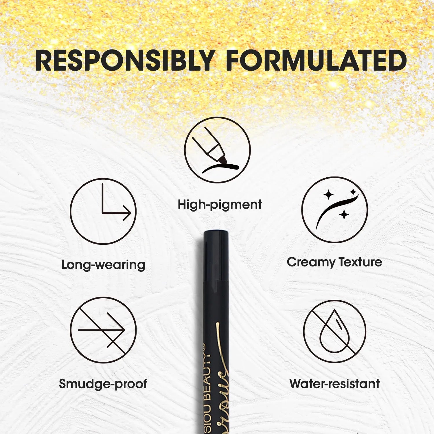 Black liquid eyeliner with smooth applicator for defined eye lines