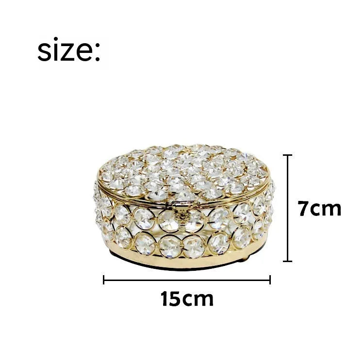 French gold iron frame crystal glass transparent jewelry storage box European style.
