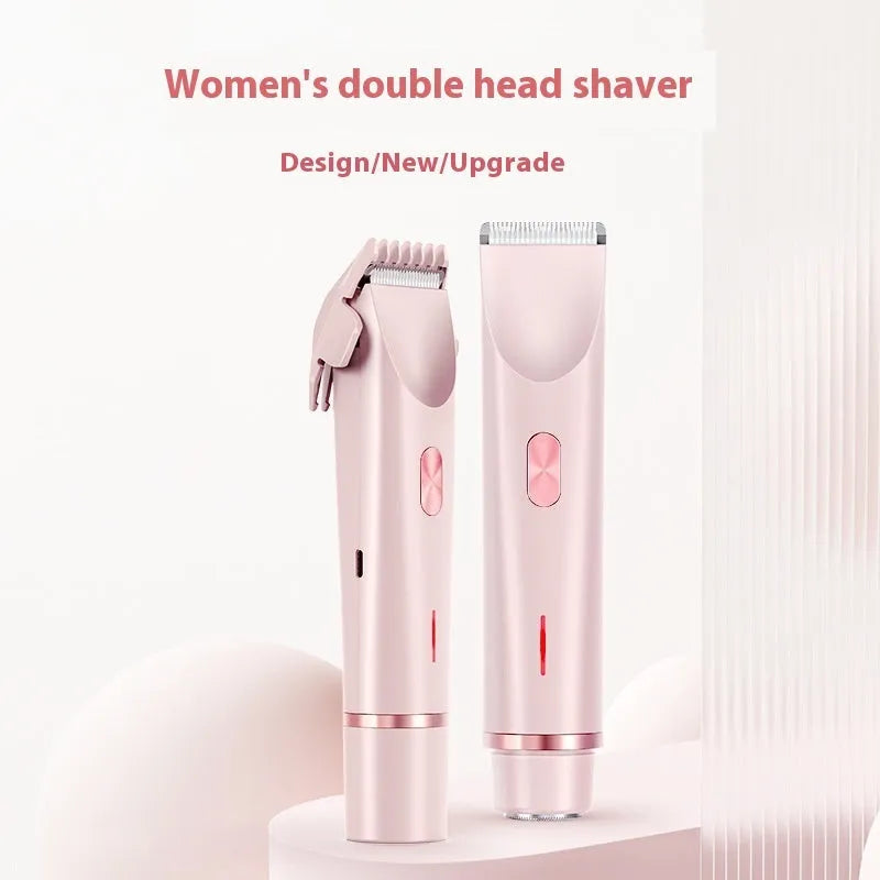 Pink women's electric hair remover with double head design for body grooming