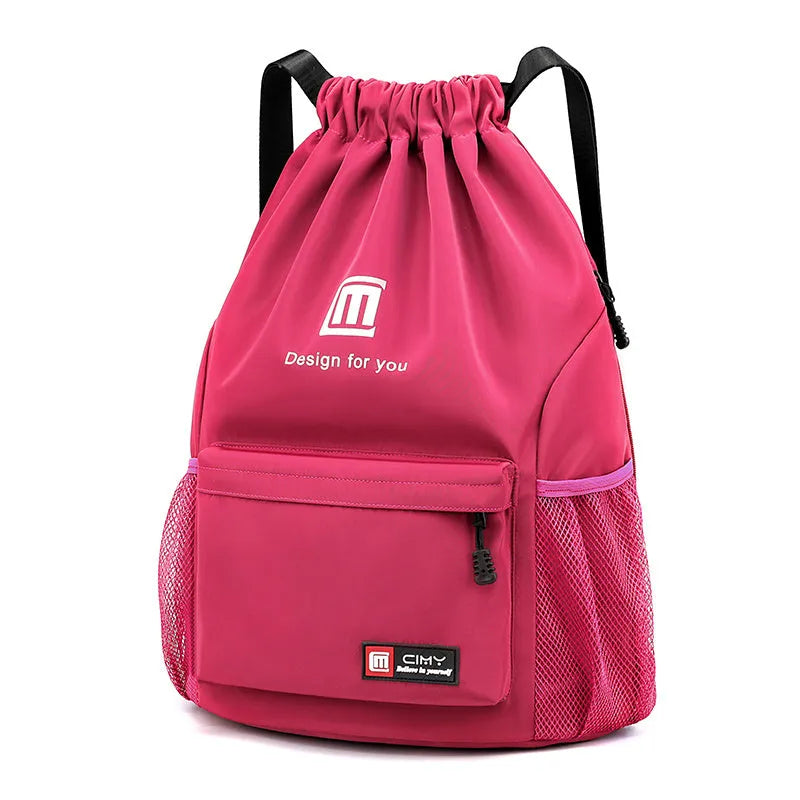 Oxford fabric drawstring backpack in multiple colours with foldable design and shoulder straps