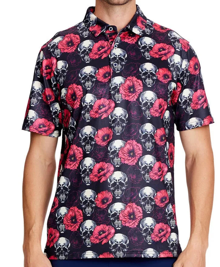 Man wearing a 3D printed short sleeve t-shirt with zipper decorations in a Japanese retro style.