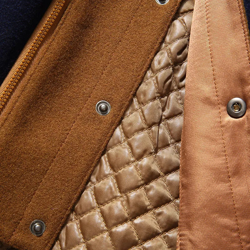 Men's woollen overcoat with double collar and patch pockets in khaki colour, Asian size L