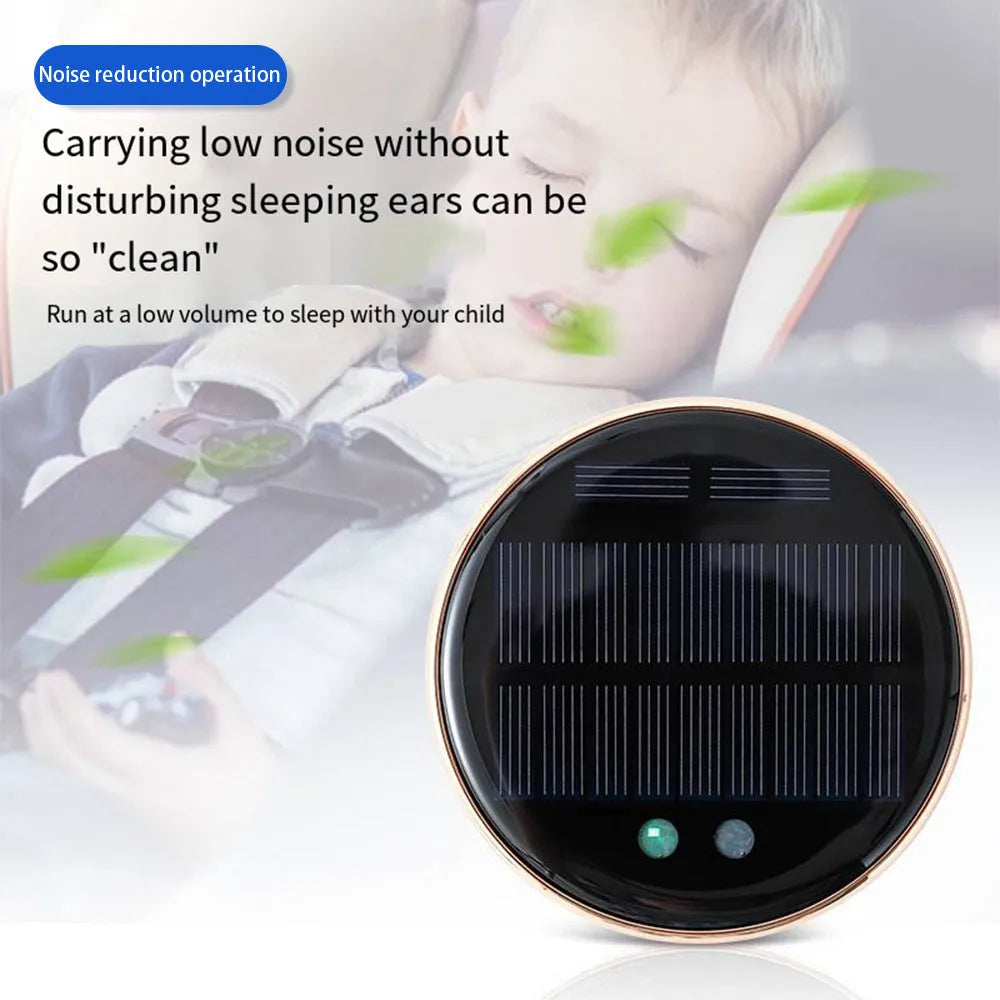 Solar-powered car air humidifier mounted on a vehicle vent in black, gold, or red.