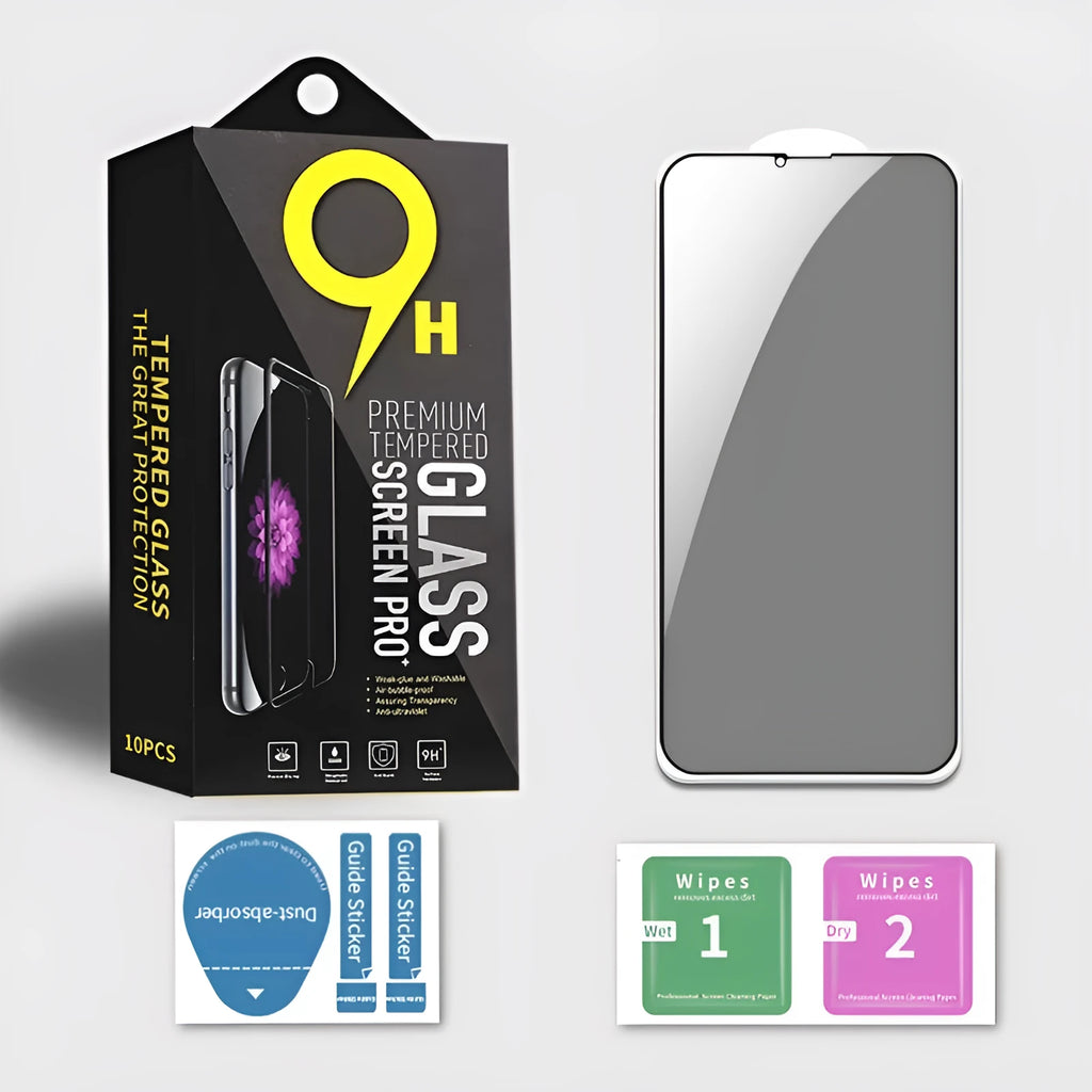 Black bare mold privacy tempered glass screen protector for iPhone, full-screen peep-proof film