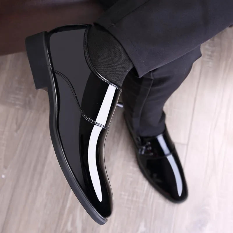 Men's black and brown business formal shoes with square heel and round toe