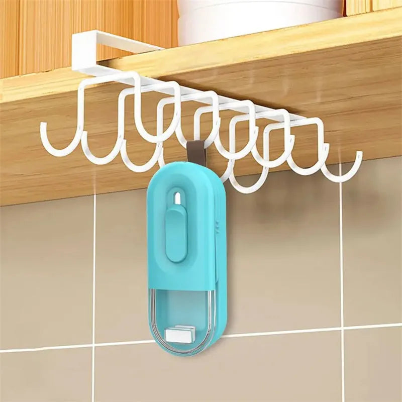 Multi-functional handheld portable food storage bag sealer with cutting head in black, white, and lake blue