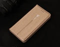 Black PU leather wallet phone case for iPhone with multiple card slots open.