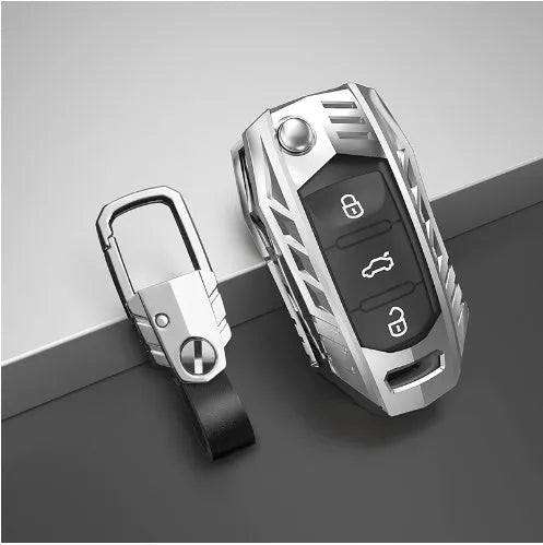 Metal mecha golf auto key shell protective cover in silver colour with buckle option