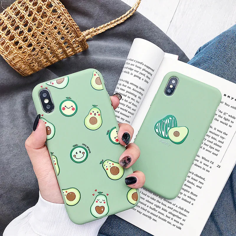 Flexible green avocado cartoon design TPU back cover case for Apple iPhone.