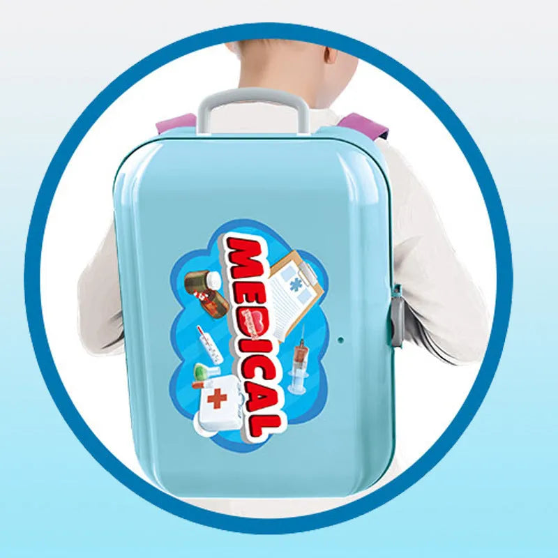 Sky blue plastic toy backpack storage box two-in-one children doctor play house set