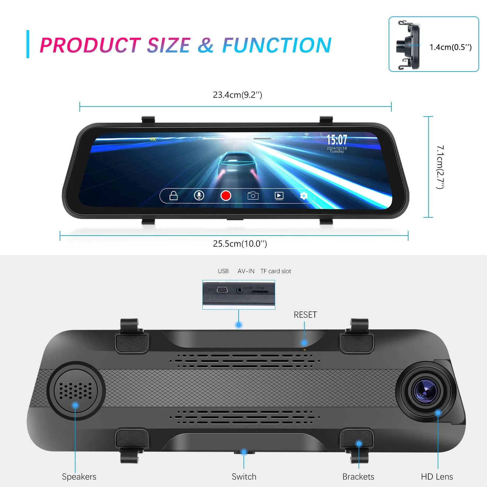 9.66 inch streaming media rearview mirror with touch screen and dual cameras for vehicle recording