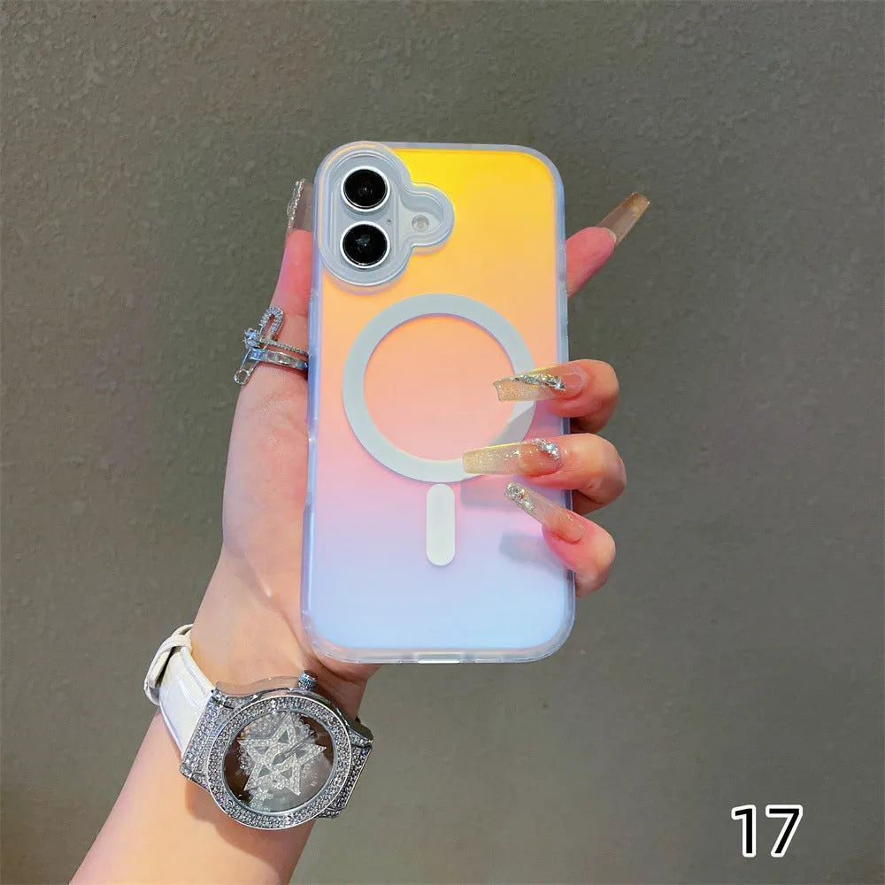 Laser gradient frosted magnetic phone case for iPhone 17 with TPU+PC construction