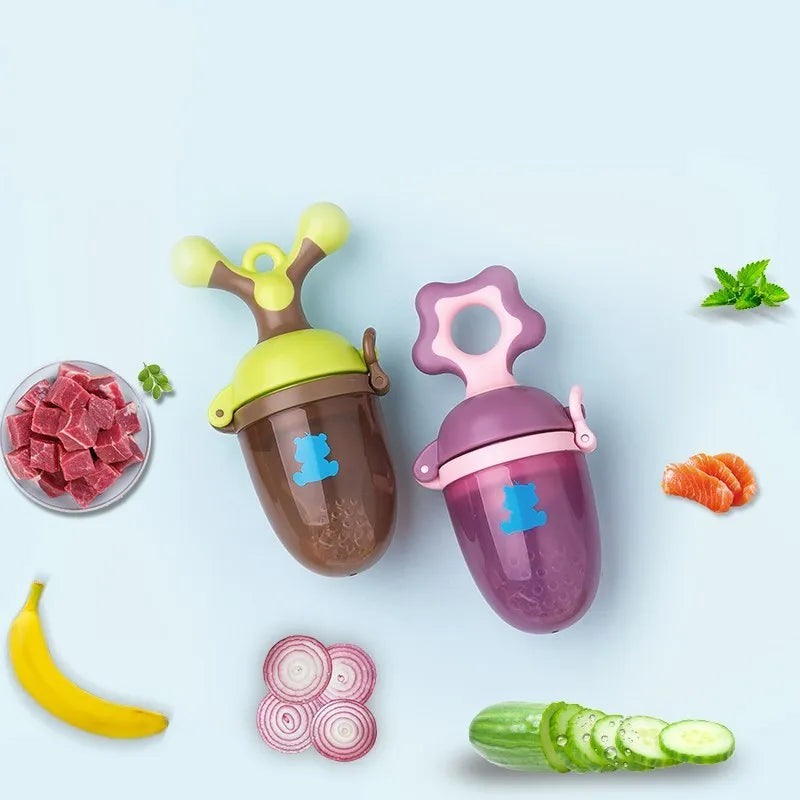 Green baby bite trainer with textured polypropylene body and silicone handles for infant teething