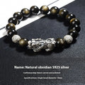 Men's geometric obsidian and sterling silver bracelet showing polished finish and adjustable sizing options
