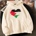 Unisex beige polyester hoodie with printed design and regular sleeves, front view