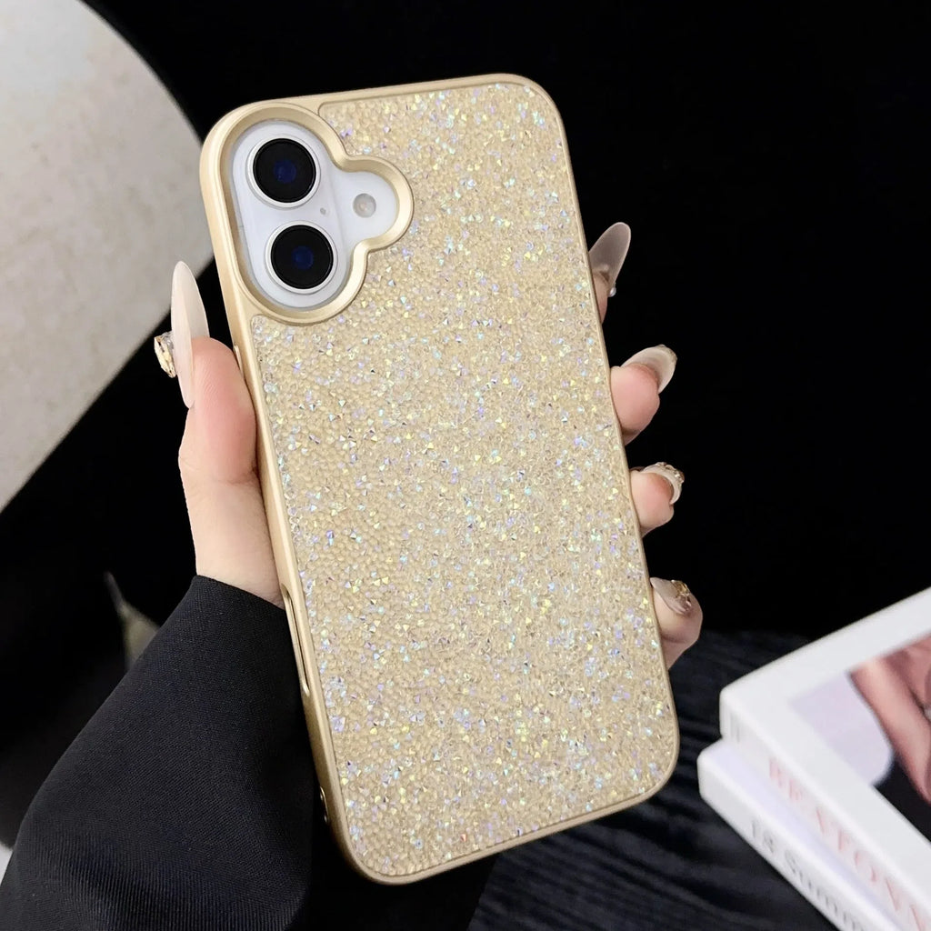 Full diamond handmade phone case for iPhone 17 series in black, pink, light purple, gold, grey, or white