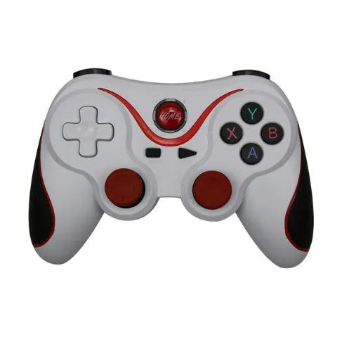 Upgraded X3 Bluetooth wireless game controller for Android phones in black or white, shown with phone clip attached.
