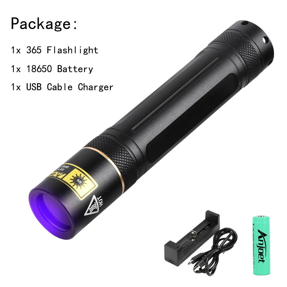 365nm UV fluorescence detection flashlight with aluminium alloy body and LED light source