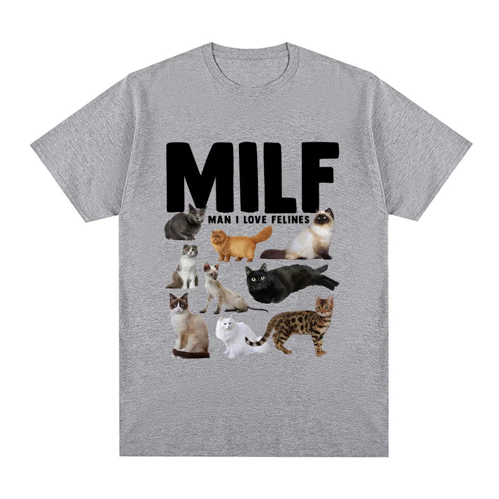Graphic t-shirt with printed cat lovers design on cotton fabric in multiple colour options