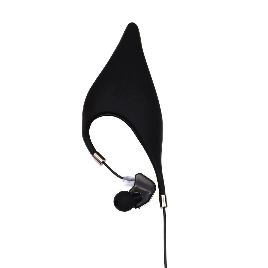 Cute black cartoon elf ear wired in-ear headphones with a built-in microphone and 3.5mm plug.