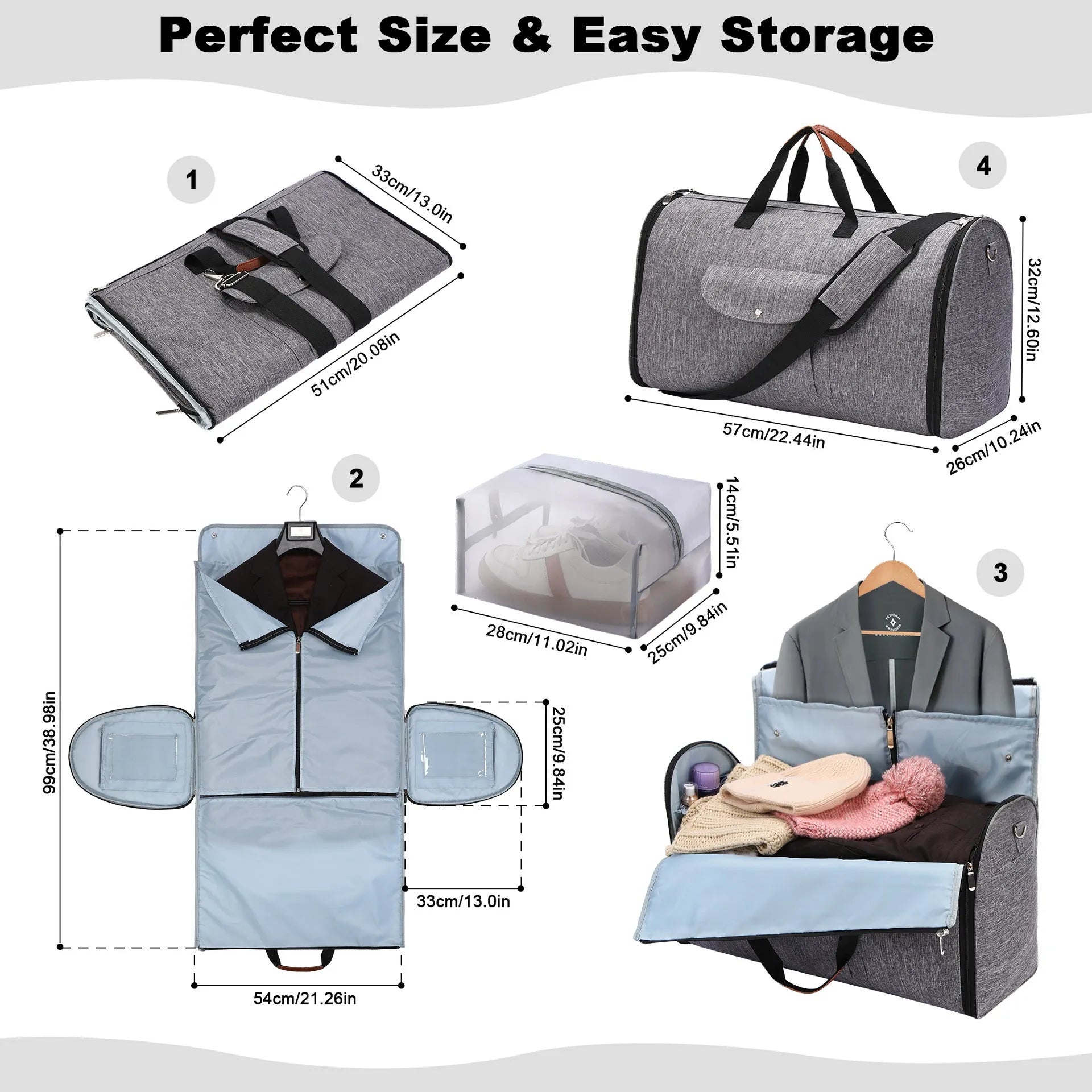 Dark blue Oxford cloth duffel bag with 36-55 litre capacity for travel and gym