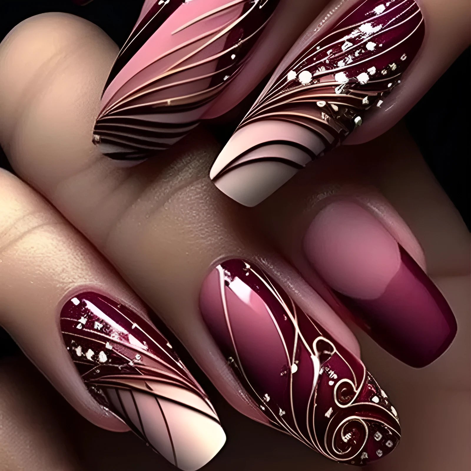 W1620 French line pattern fake nails and glue on a white background