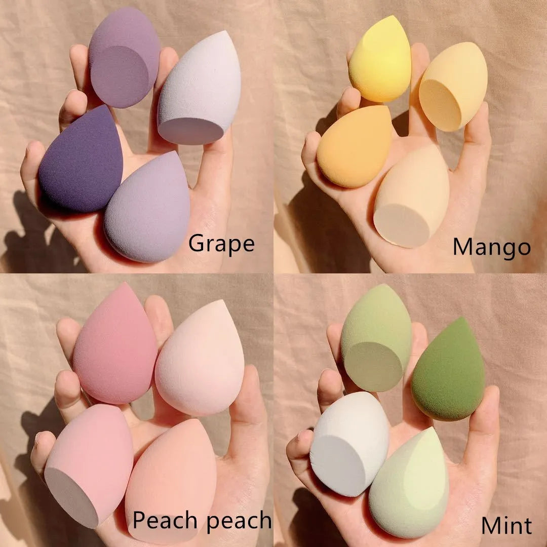Makeup egg box beauty sponge holder with four compartments for grape mango mint peach coloured sponges