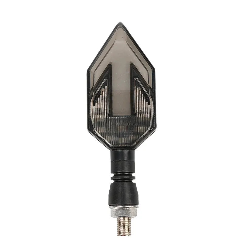 Arrow-shaped LED motorcycle turn signal lamp with 12V universal fitment and ABS plastic housing