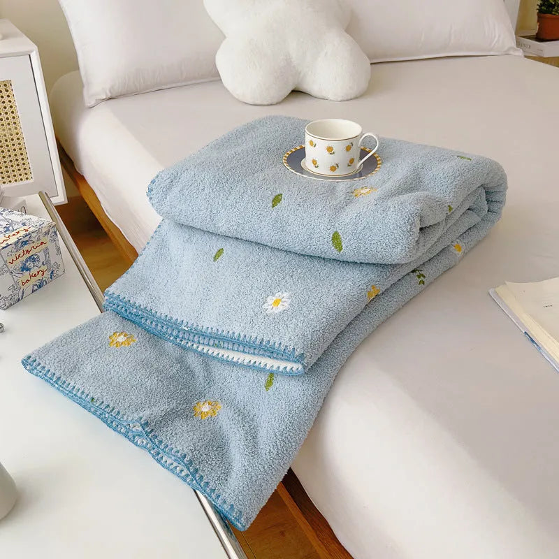 Cloud Velvet multifunctional office nap shawl blanket in Tulip beige with solid colour pattern