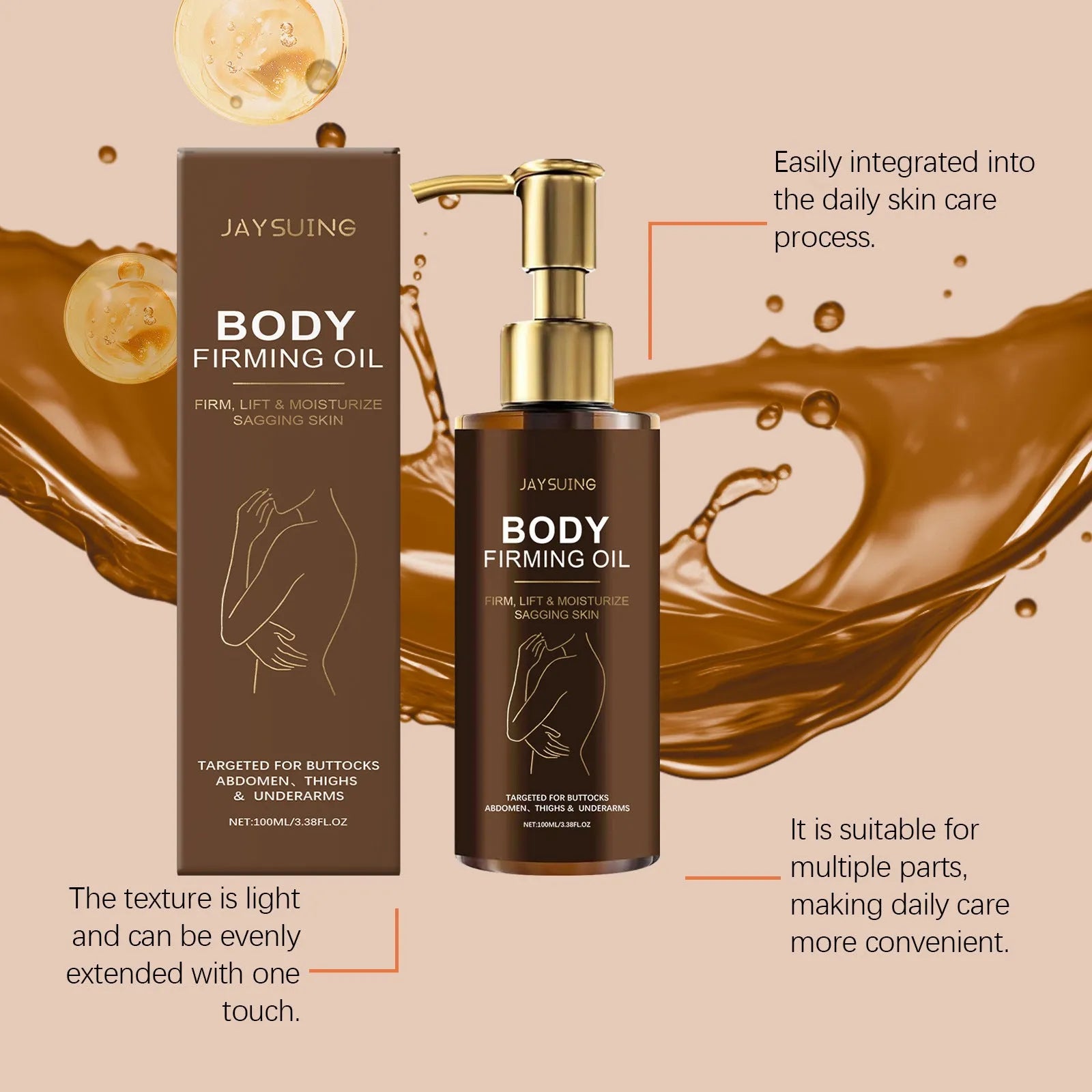 100ml nourishing firming body oil bottle with hyaluronic acid and vitamin E for dry skin